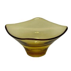 VTG Viking Epic Art Glass Square Top Bonbon Bowl Honey Amber Decor Collectible